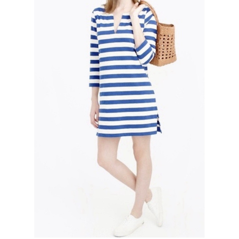 J‎ Crew Royal Blue V Notched Neck 3/4 Sleeve Shift T Shirt Dress S